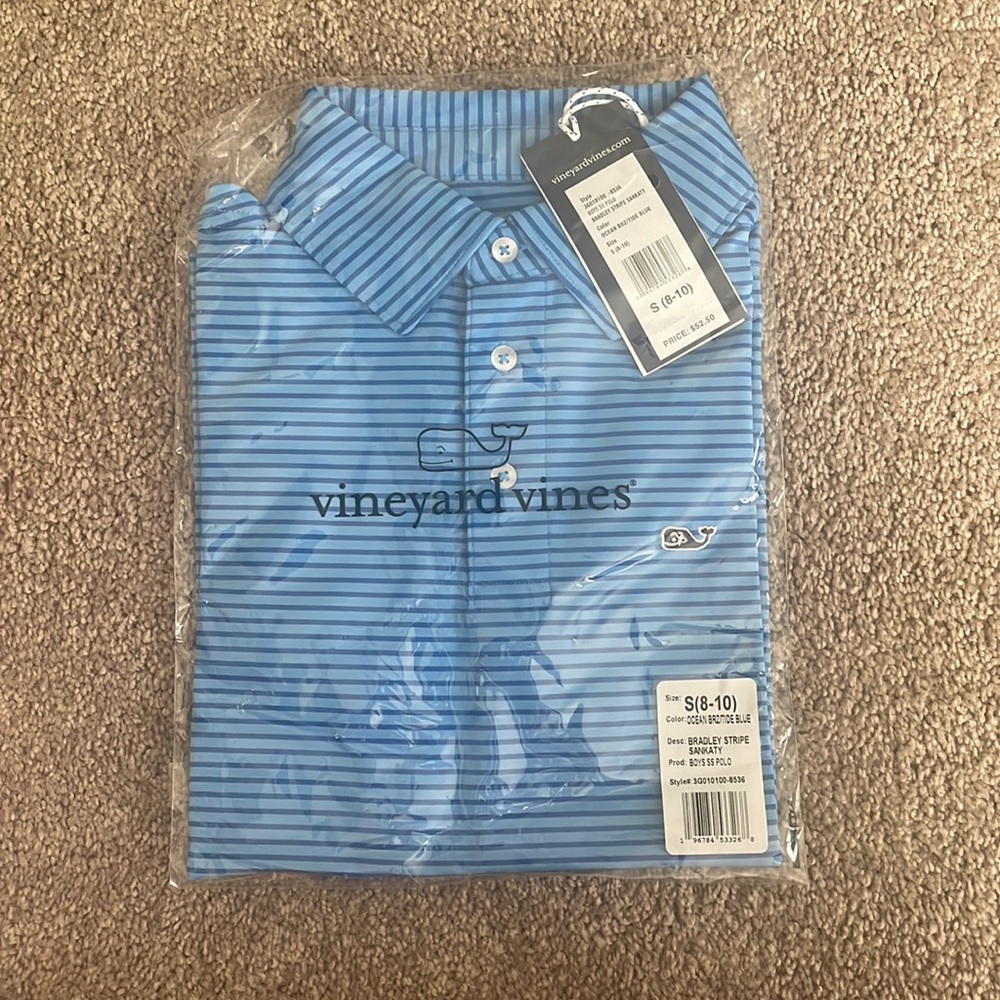 NWT Vineyard Vines Boys 8-10 Bradley Stripe Sankaty Performance Polo